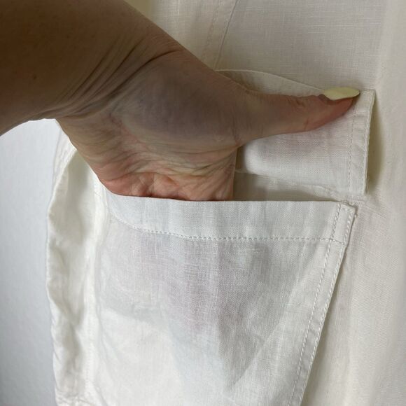 Eileen Fisher White Organic Linen Jacket Snaps Medium Oversized Lagenlook - Picture 3 of 10